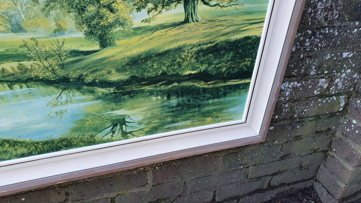 Splendid 1970’s E Kruger Print Sunny Forest Gentle Waterfalls European Landscape.