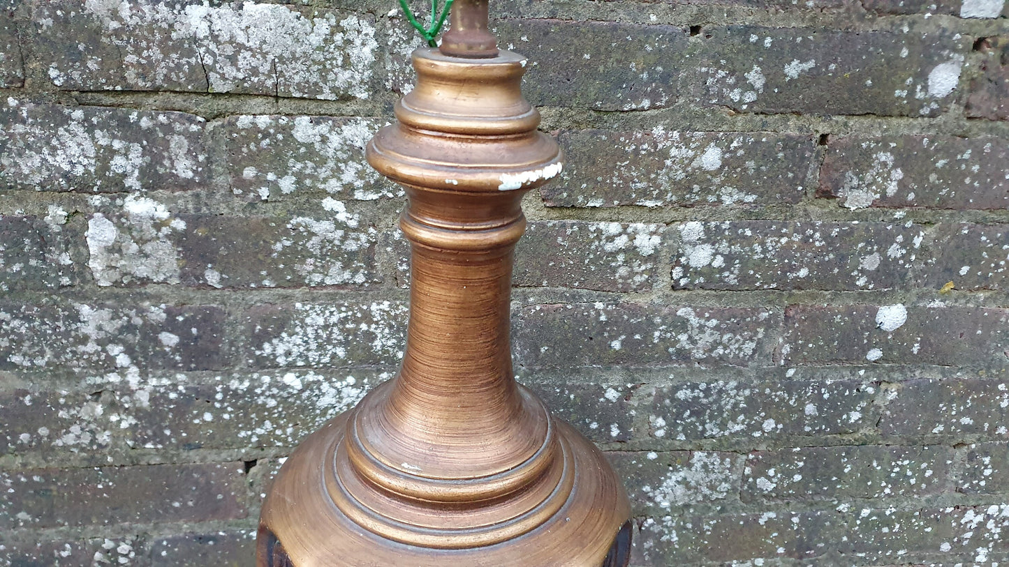 Enormous Vintage Retro Table Lamp Gold and Black. Made of Plaster.