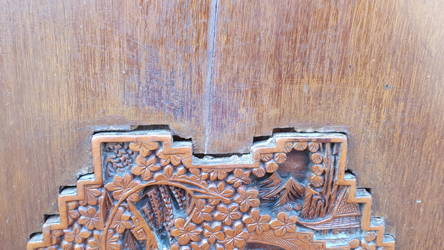 Large Vintage Victorian Hardwood Oriental Carved Fire Screen Fireplace Decorative 107 x 104 cm