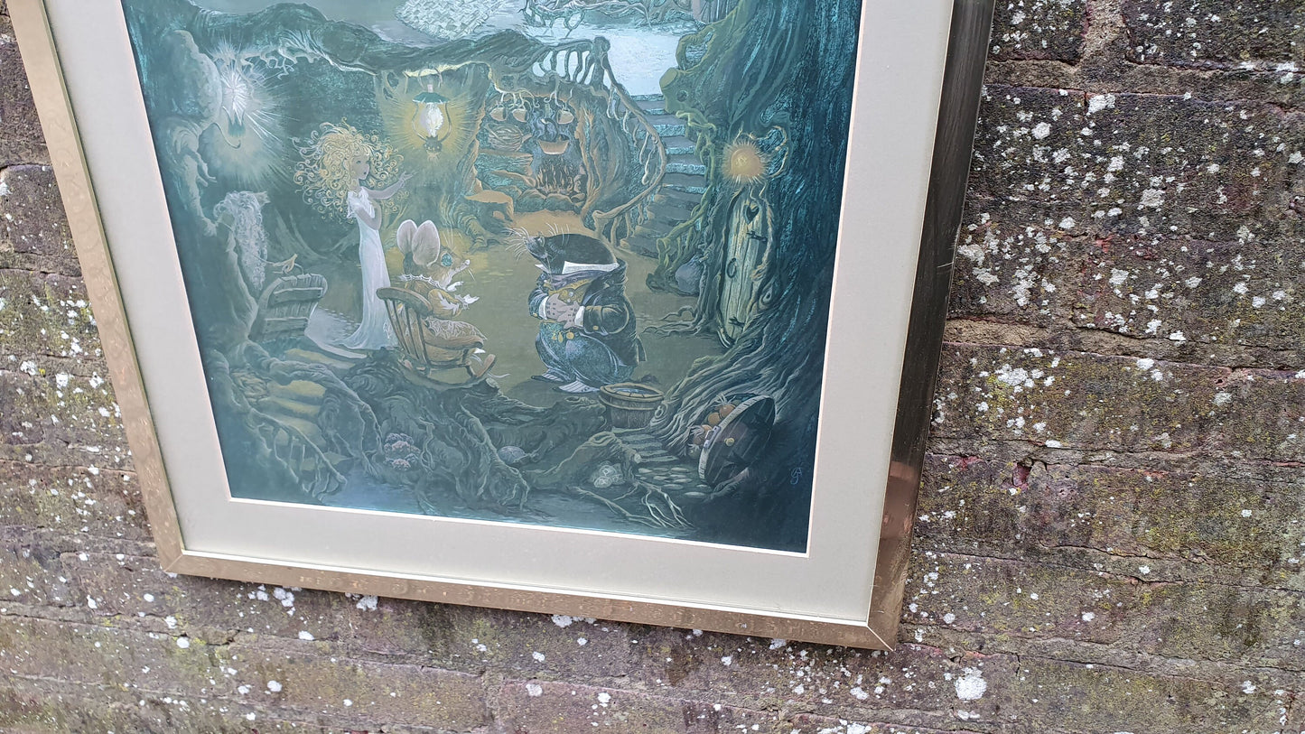 Large Fantasy Print A World Inside A Hollow Tree Silver Tinted Reflective Beatrix Potter Style
