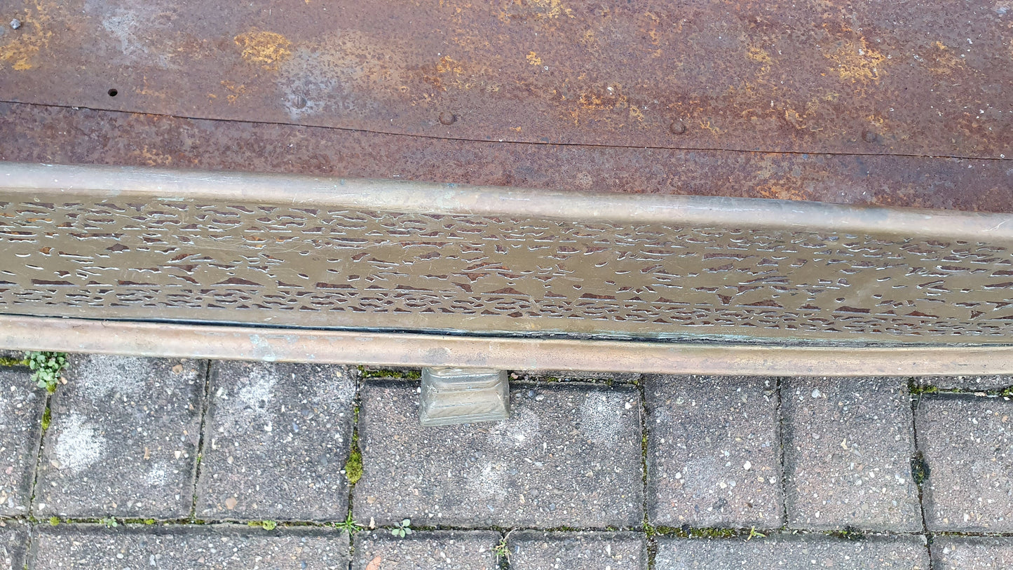 Large Imposing Pierced Brass Victorian Fender Fire Guard Vintage Fireplace