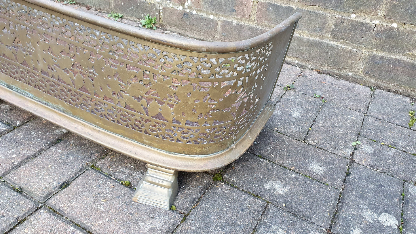 Large Imposing Pierced Brass Victorian Fender Fire Guard Vintage Fireplace