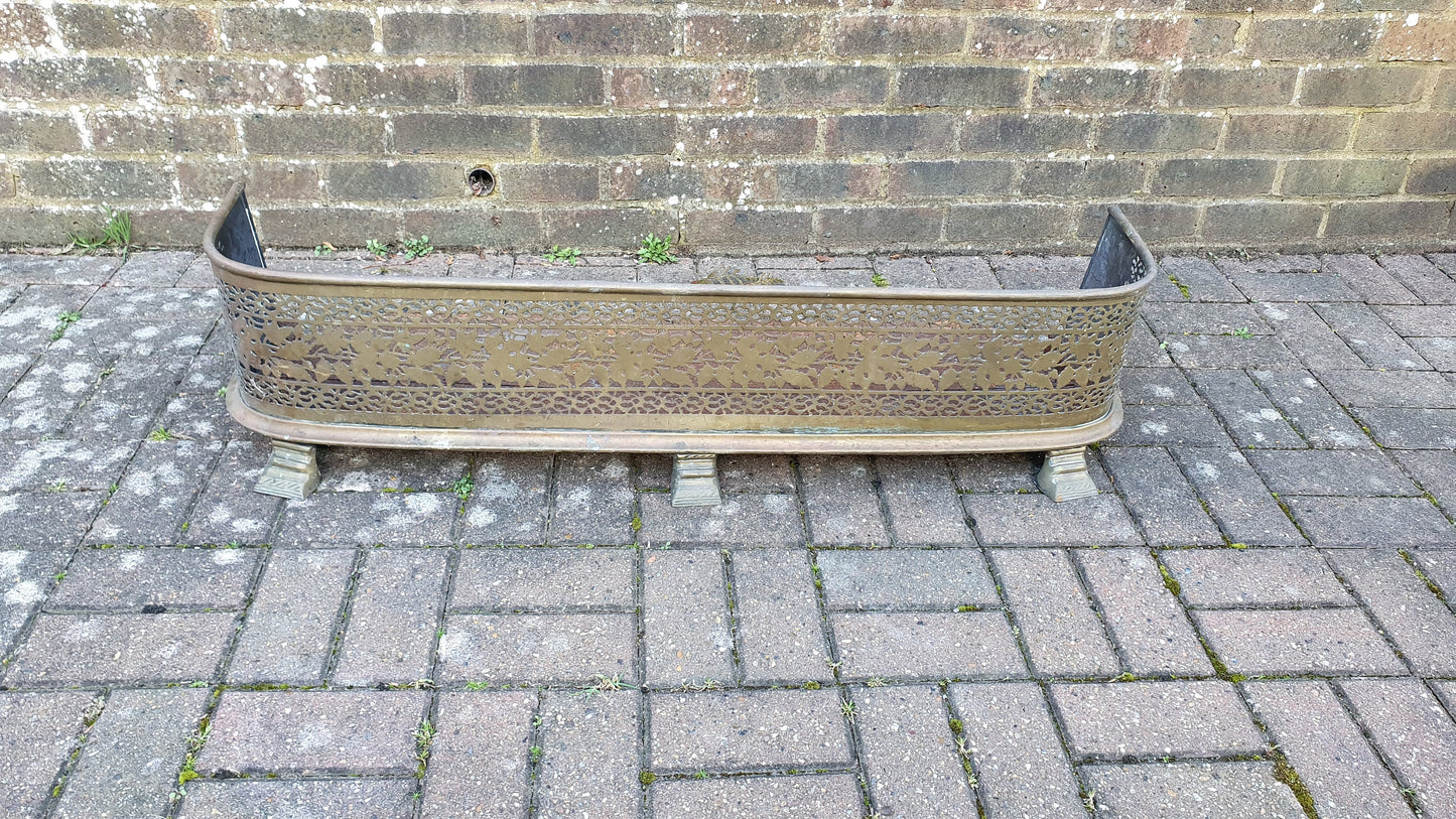 Large Imposing Pierced Brass Victorian Fender Fire Guard Vintage Fireplace