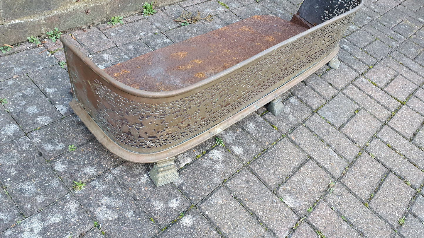 Large Imposing Pierced Brass Victorian Fender Fire Guard Vintage Fireplace