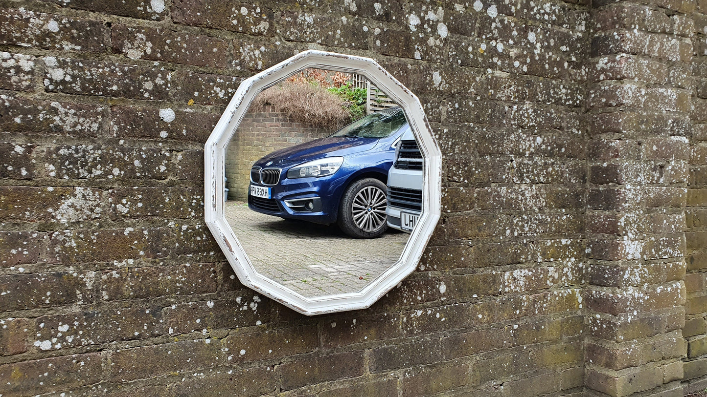 Dodecagon 12 Sided Painted Shabby Chic Wall Mirror in Farrow and Ball Solid Wood Unique Bespoke Hand Painted Upcycled