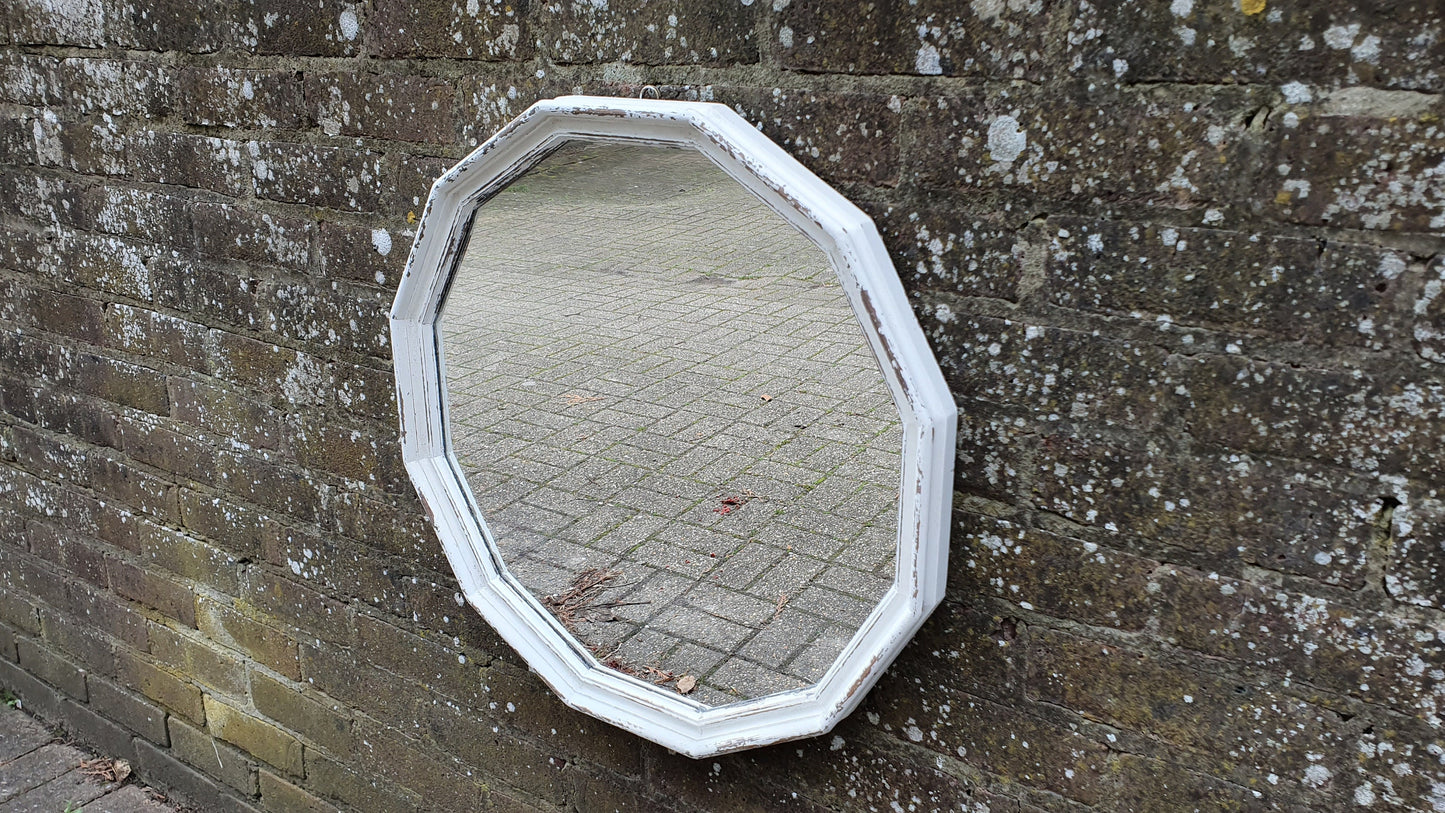 Dodecagon 12 Sided Painted Shabby Chic Wall Mirror in Farrow and Ball Solid Wood Unique Bespoke Hand Painted Upcycled