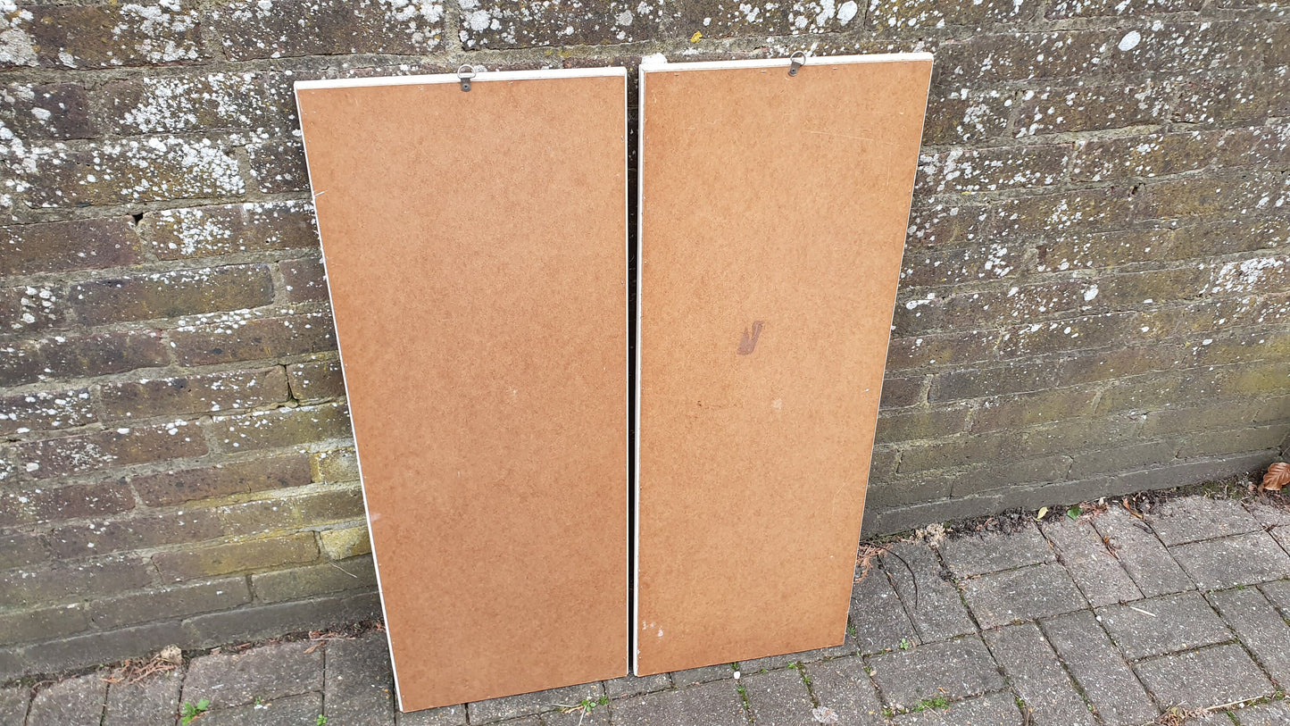 Pair of Large and Long 1970’s Vintage White and Gold Wall Mirrors Mirror 93 x 34 cm