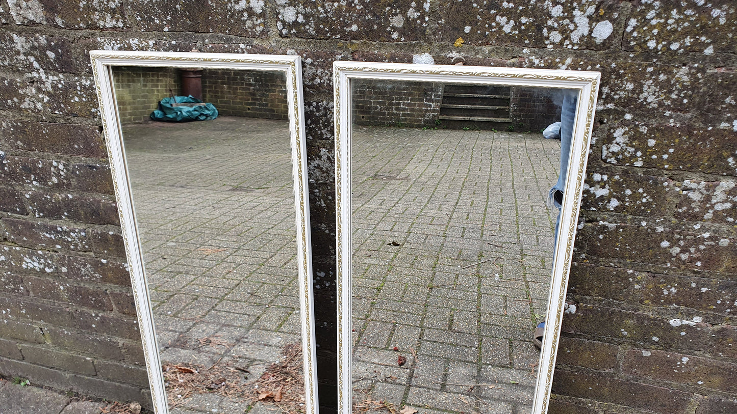 Pair of Large and Long 1970’s Vintage White and Gold Wall Mirrors Mirror 93 x 34 cm