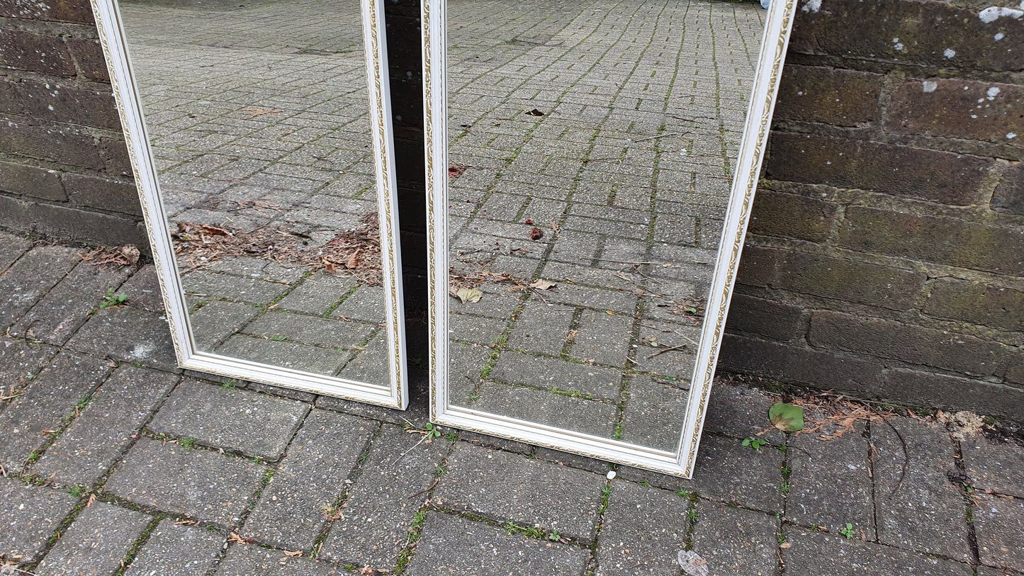 Pair of Large and Long 1970’s Vintage White and Gold Wall Mirrors Mirror 93 x 34 cm