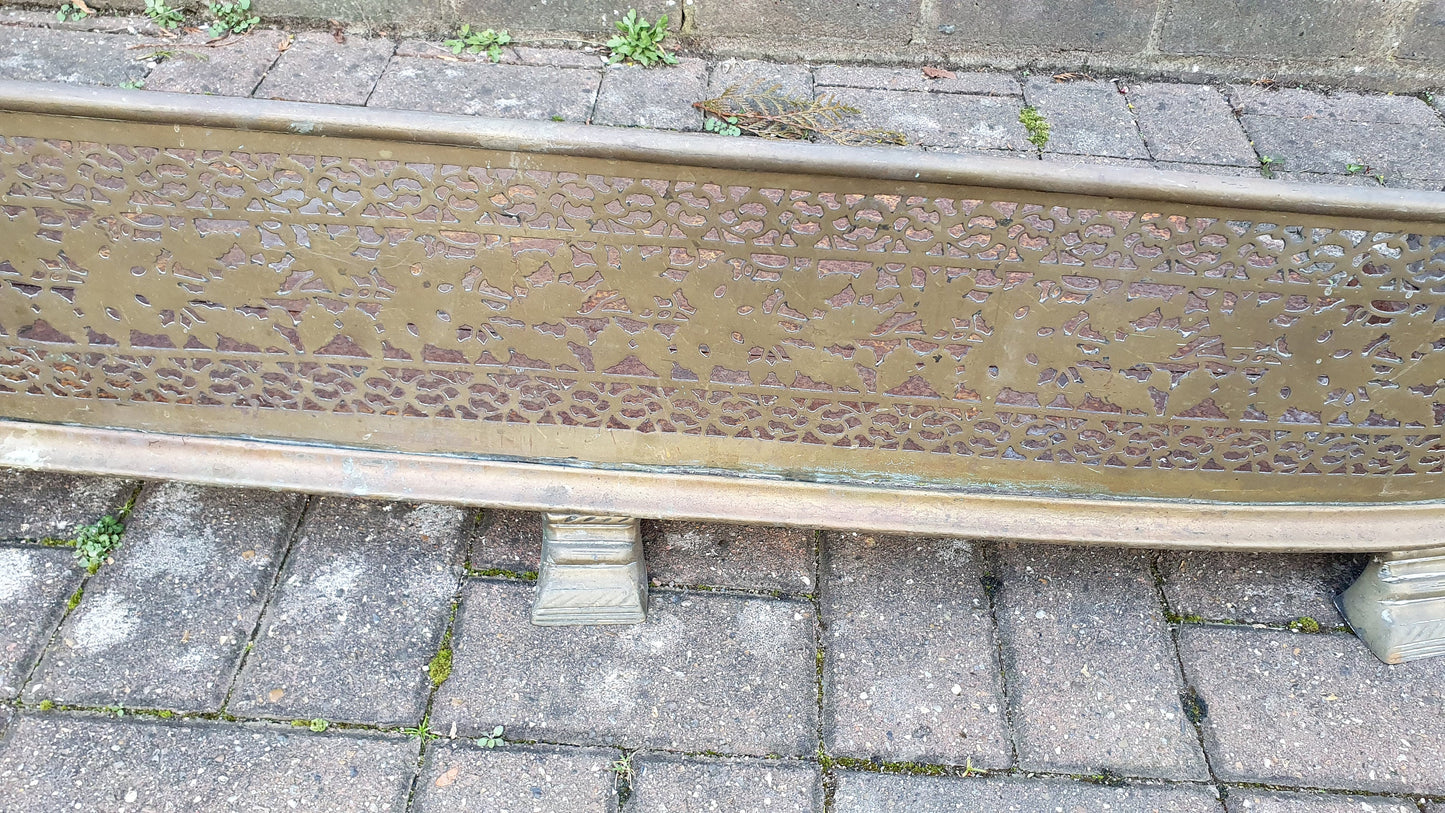 Large Imposing Pierced Brass Victorian Fender Fire Guard Vintage Fireplace