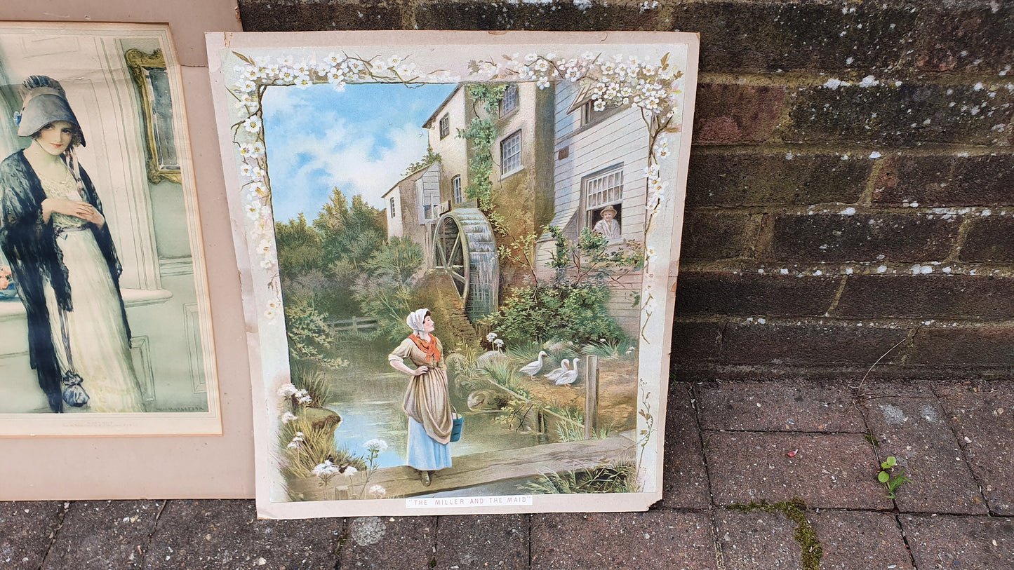 3 Large Original Victorian Lithographs Prints ‘The Miller and the Maid’ ‘Gems of the Ocean’ ‘Fisher Laddie’ plus one other.