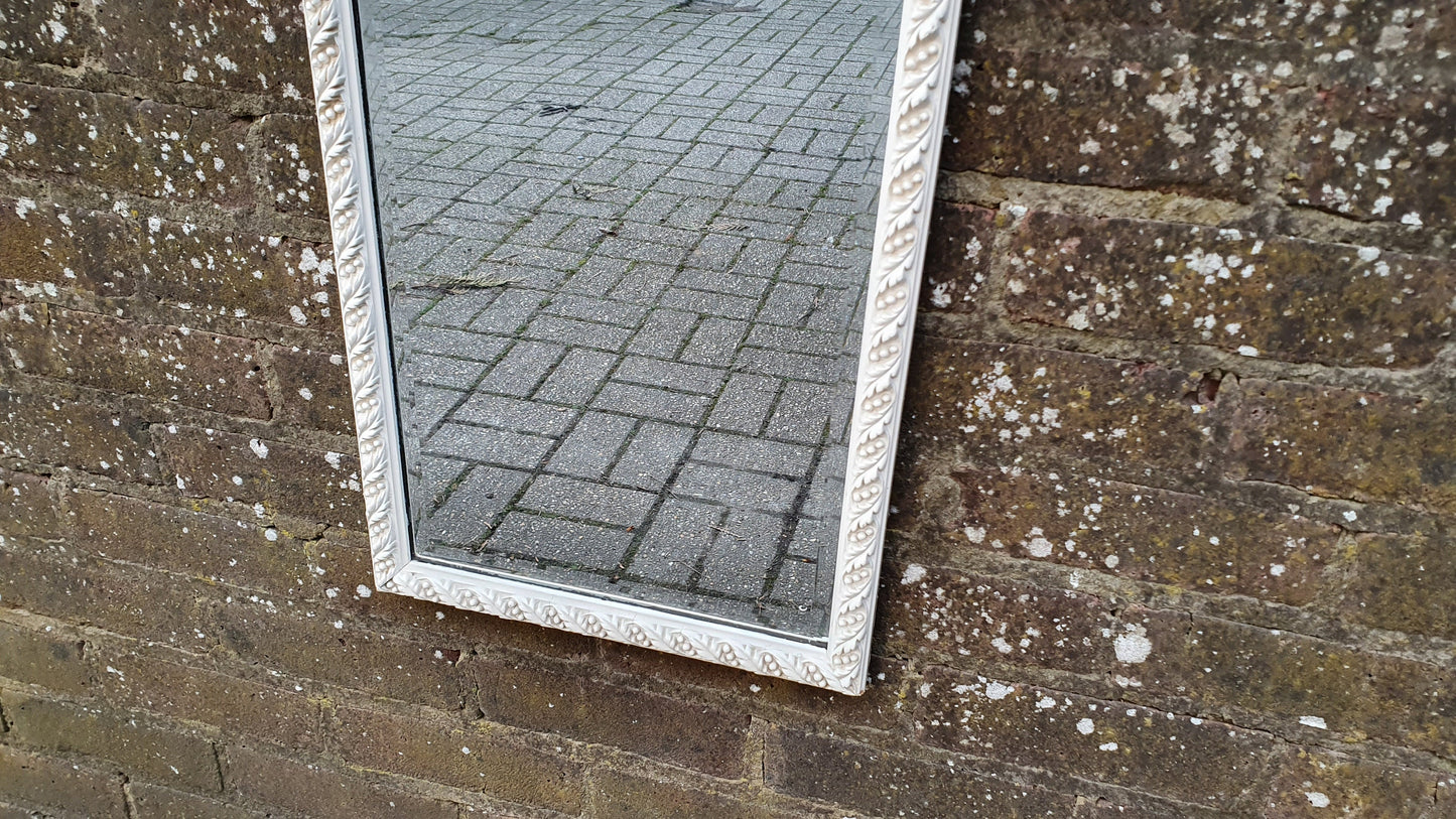 Vintage Victorian White Painted Wall Mirror Moulded Decoration