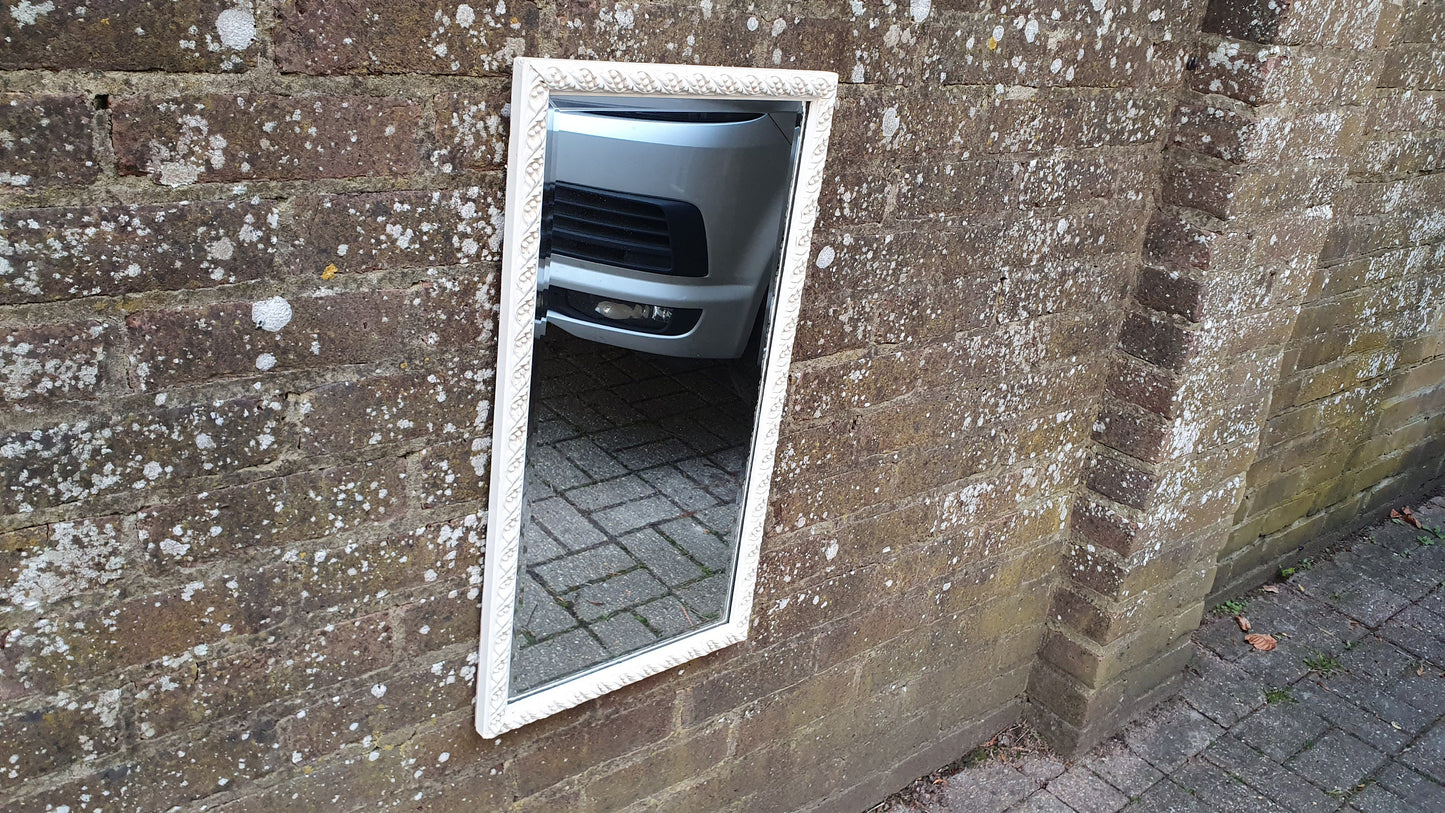 Vintage Victorian White Painted Wall Mirror Moulded Decoration