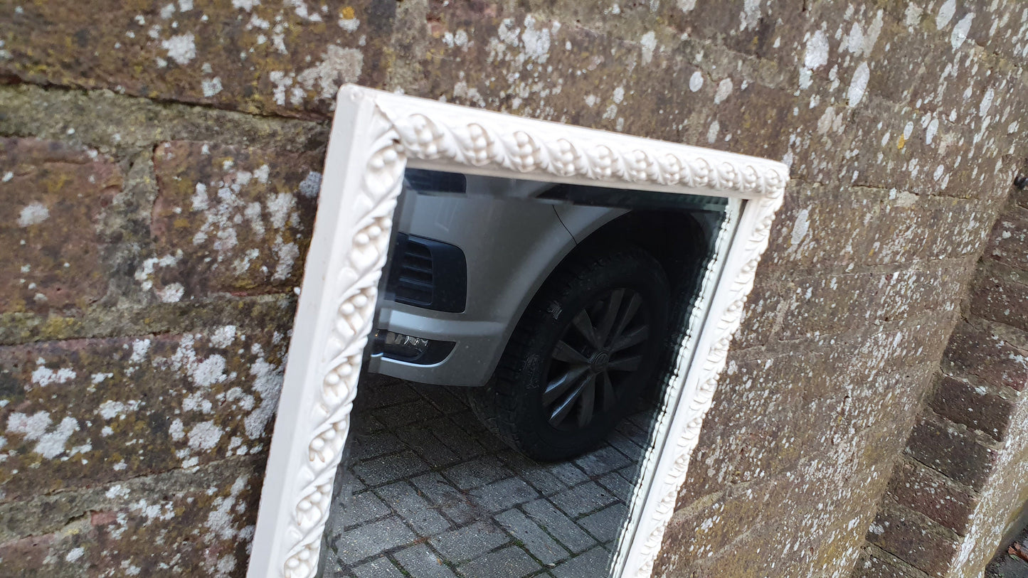 Vintage Victorian White Painted Wall Mirror Moulded Decoration