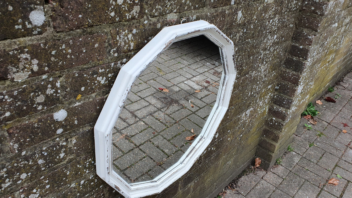 Dodecagon 12 Sided Painted Shabby Chic Wall Mirror in Farrow and Ball Solid Wood Unique Bespoke Hand Painted Upcycled