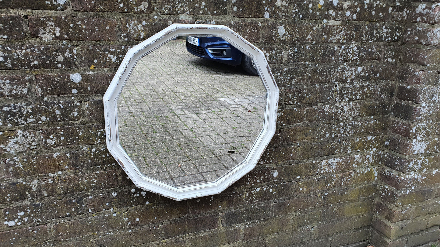 Dodecagon 12 Sided Painted Shabby Chic Wall Mirror in Farrow and Ball Solid Wood Unique Bespoke Hand Painted Upcycled