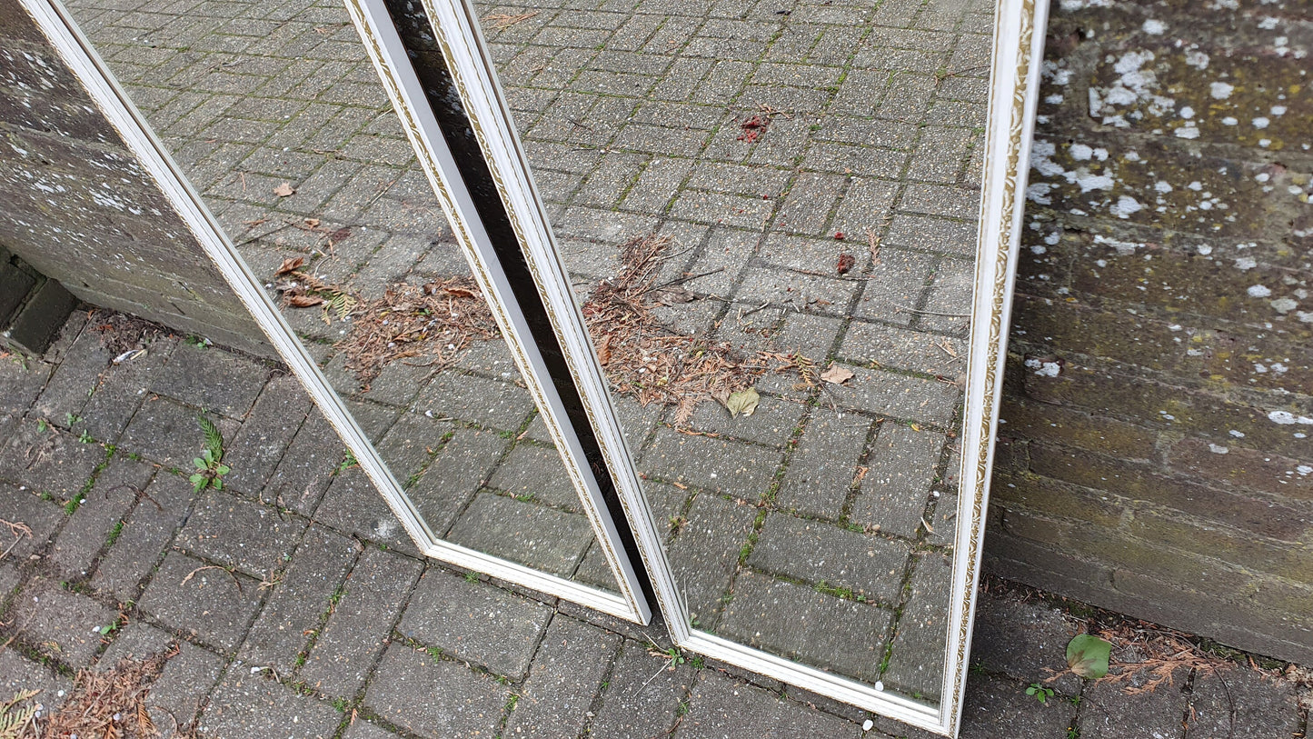 Pair of Large and Long 1970’s Vintage White and Gold Wall Mirrors Mirror 93 x 34 cm