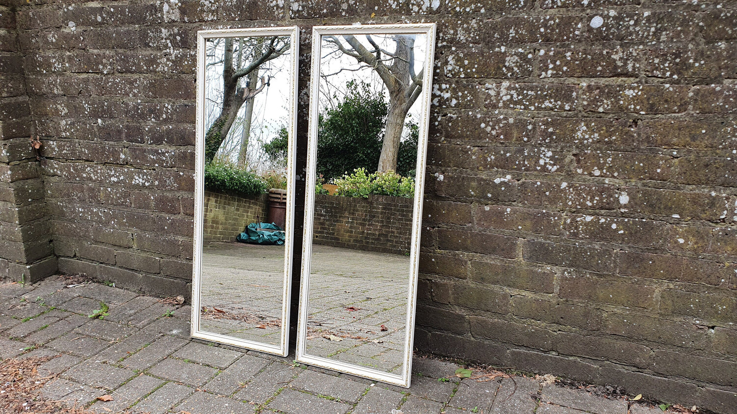 Pair of Large and Long 1970’s Vintage White and Gold Wall Mirrors Mirror 93 x 34 cm