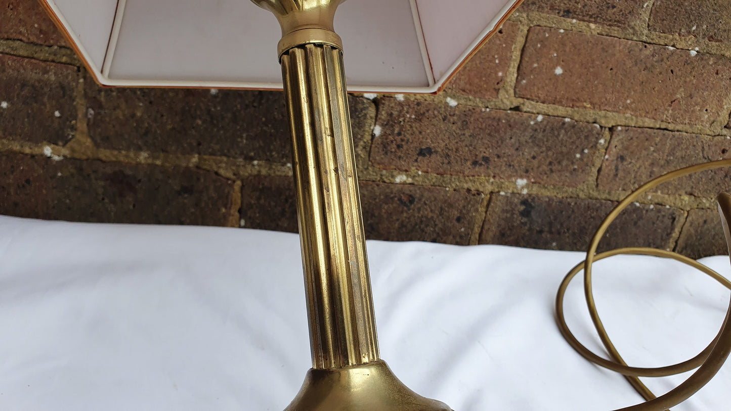 Working Brass Table Bedside Lamp Red Lampshade.