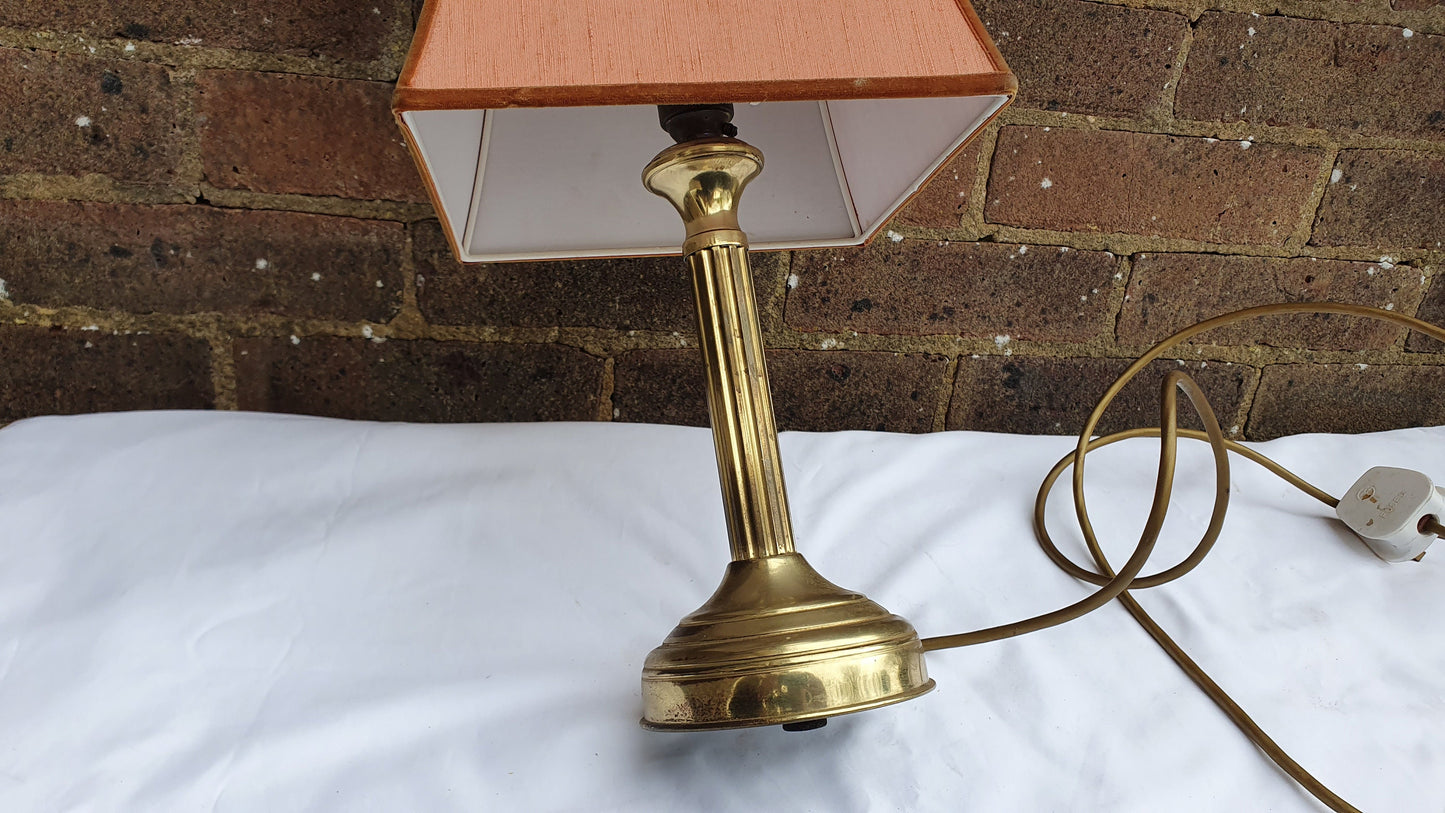 Working Brass Table Bedside Lamp Red Lampshade.
