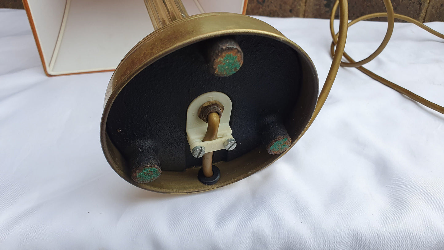 Working Brass Table Bedside Lamp Red Lampshade.