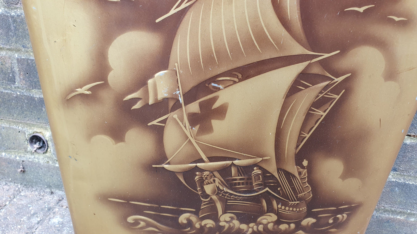 Classic Metal Retro Galleon Fire Screen. Worcester Ware 1930-50.
