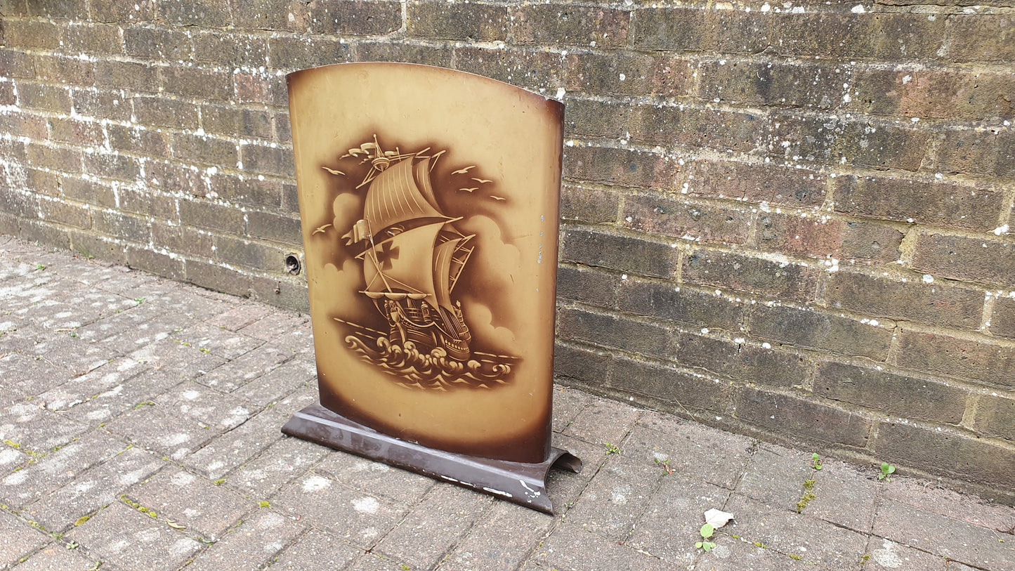 Classic Metal Retro Galleon Fire Screen. Worcester Ware 1930-50.