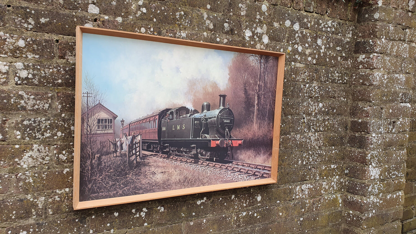 Large Vintage Retro Print 16466 LMS Steam Train Matglo Surface. Don Breckon ‘Jinty at the Crossing’ Vintage Railway