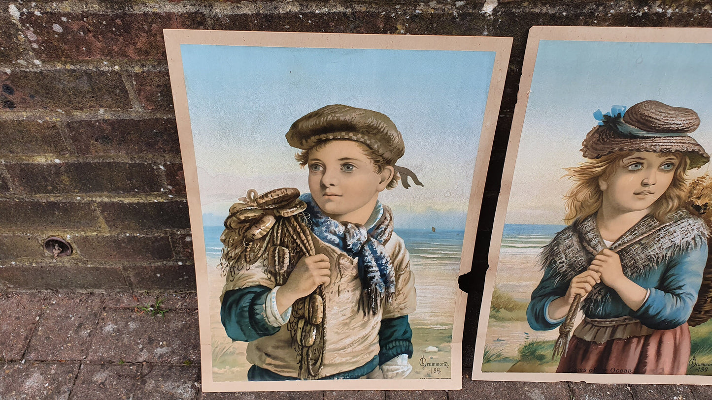 3 Large Original Victorian Lithographs Prints ‘The Miller and the Maid’ ‘Gems of the Ocean’ ‘Fisher Laddie’ plus one other.