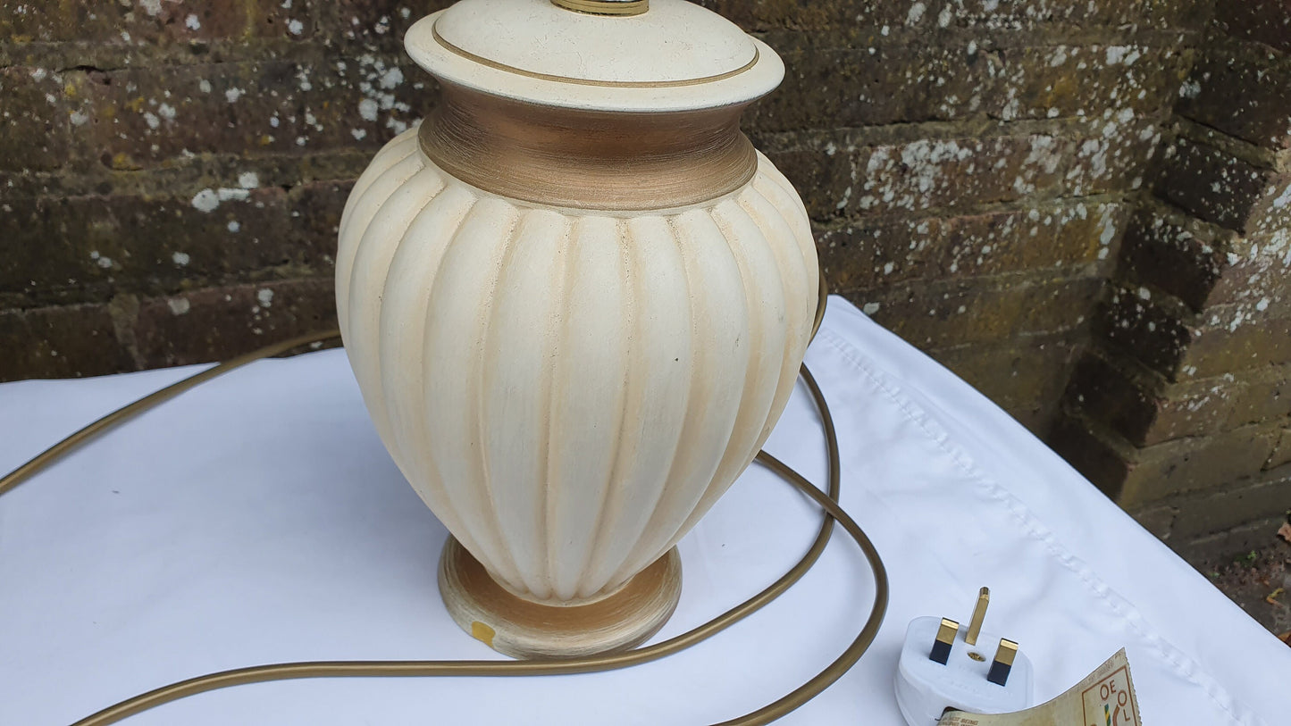 Pair of Cream and Gold Fluted Bedside Table Lamps With ‘Vogue’ Vintage Lampshades