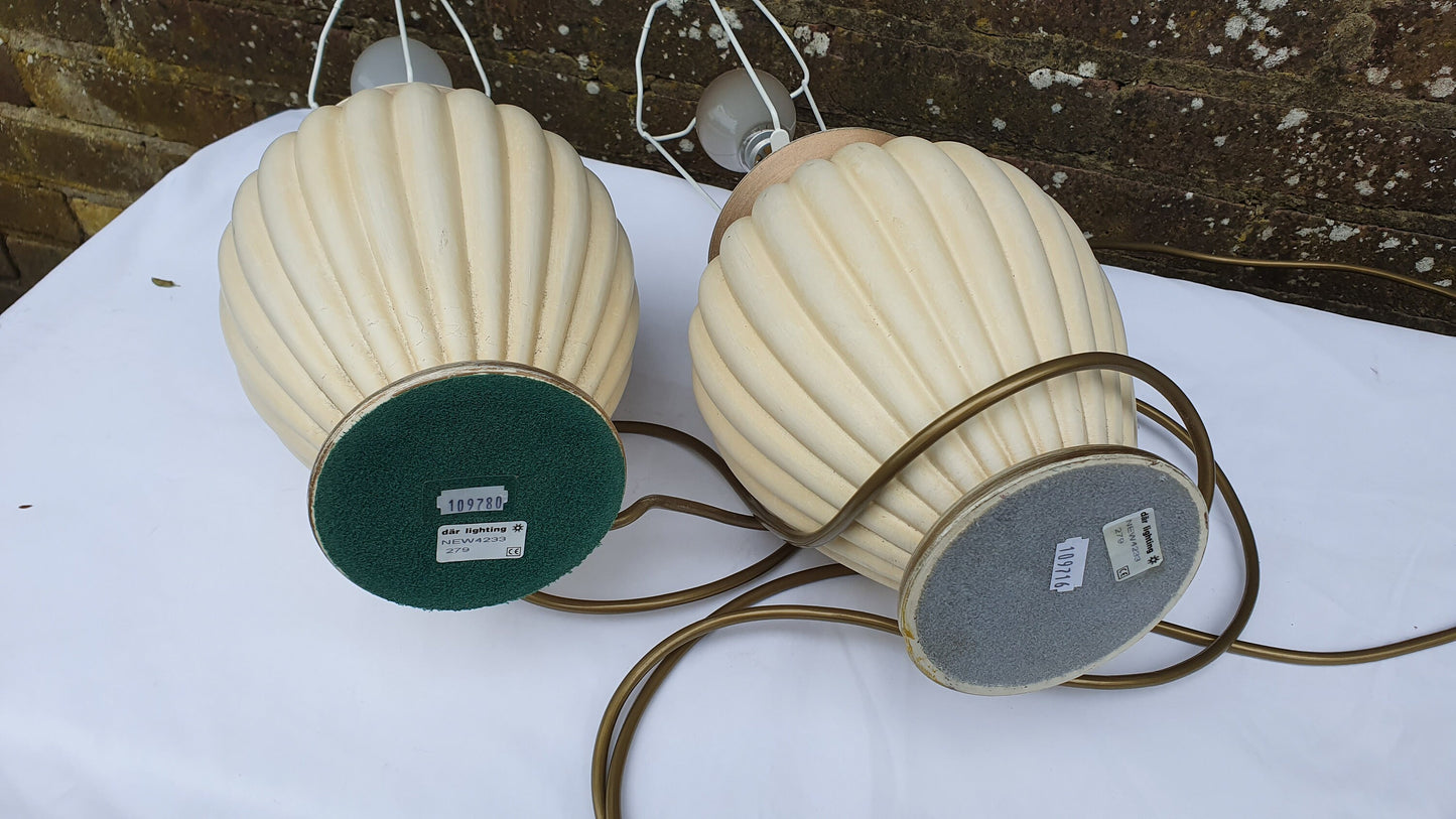 Pair of Cream and Gold Fluted Bedside Table Lamps With ‘Vogue’ Vintage Lampshades