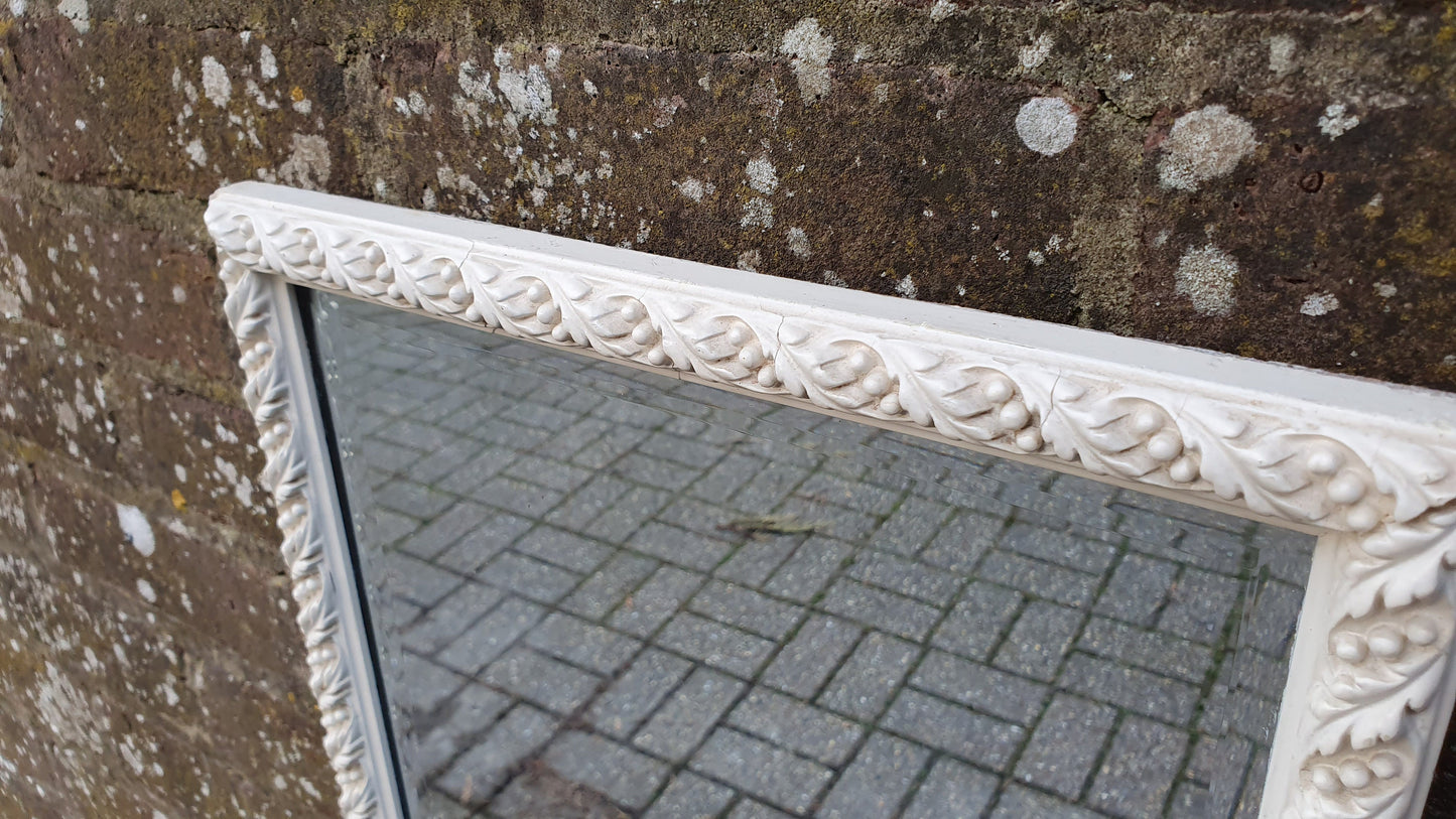 Vintage Victorian White Painted Wall Mirror Moulded Decoration
