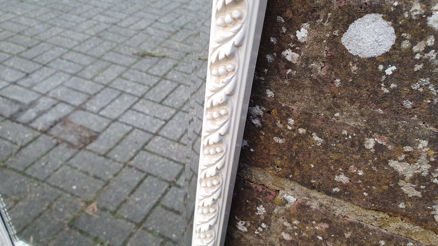 Vintage Victorian White Painted Wall Mirror Moulded Decoration