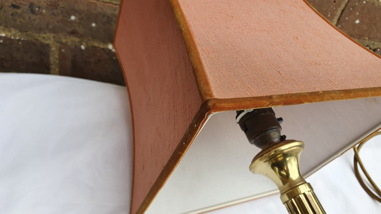 Working Brass Table Bedside Lamp Red Lampshade.