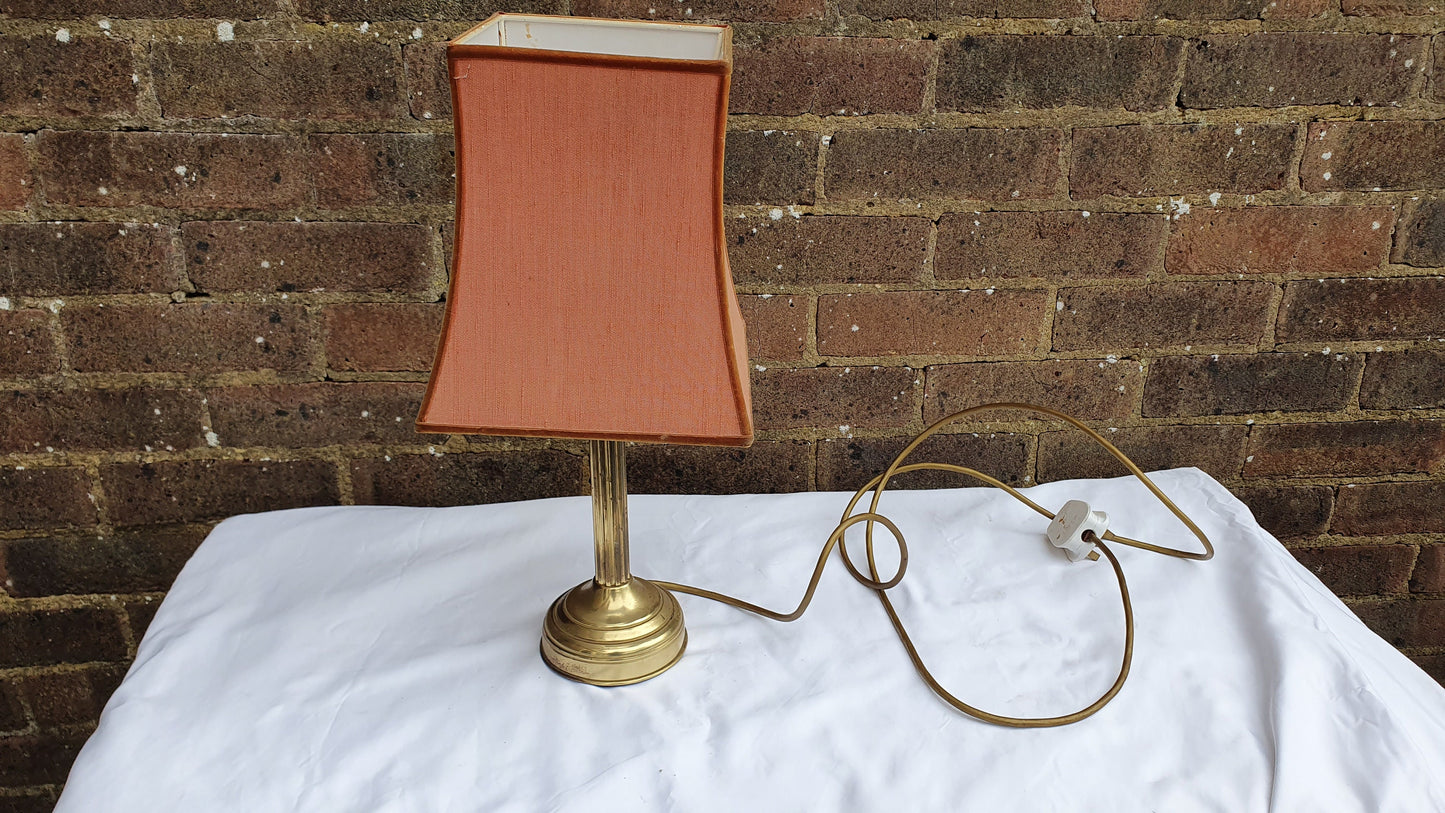 Working Brass Table Bedside Lamp Red Lampshade.