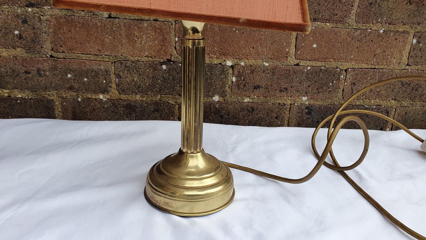 Working Brass Table Bedside Lamp Red Lampshade.