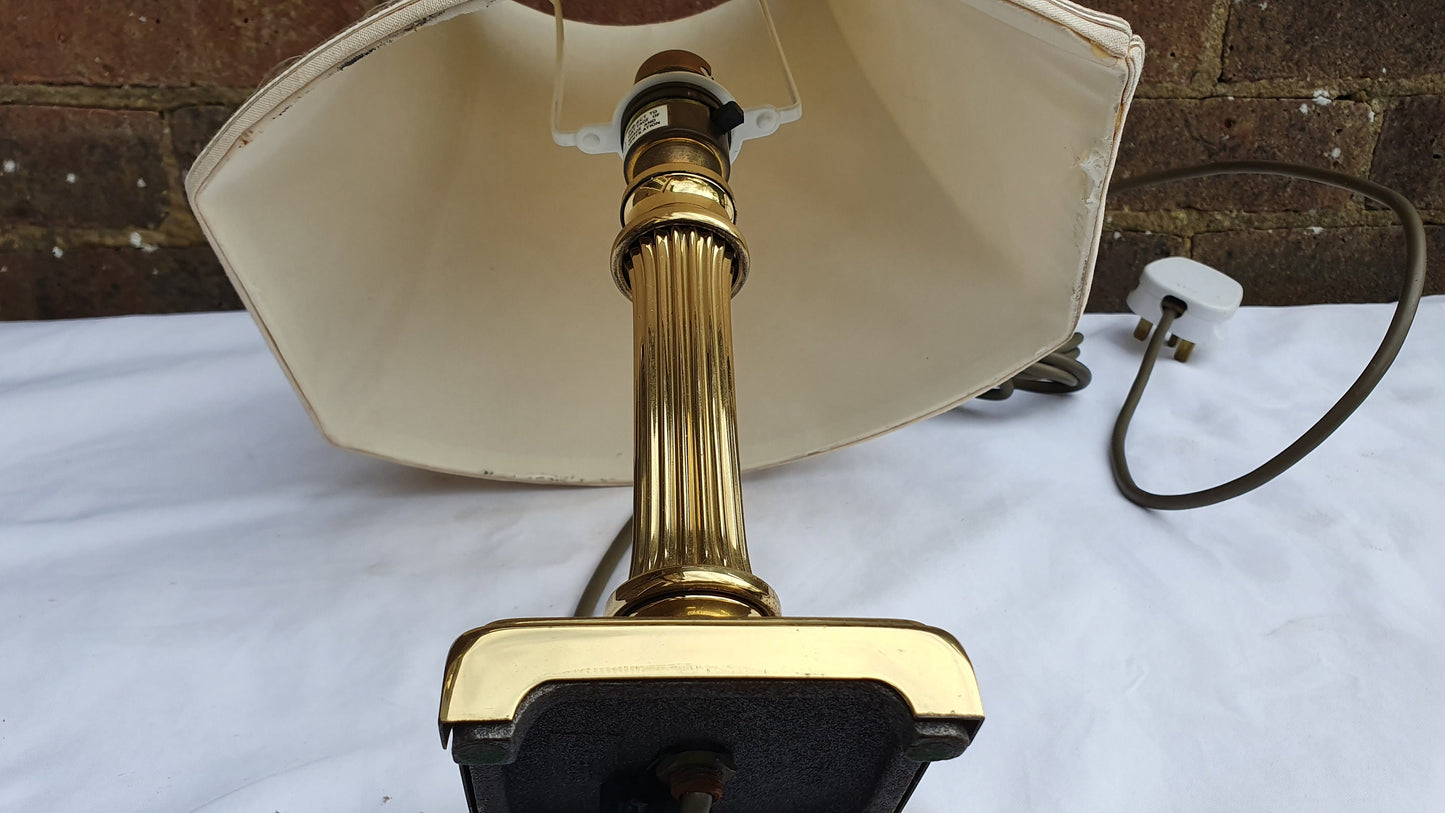 Fluted Brass Candlestick Lamp and Lampshade Working.