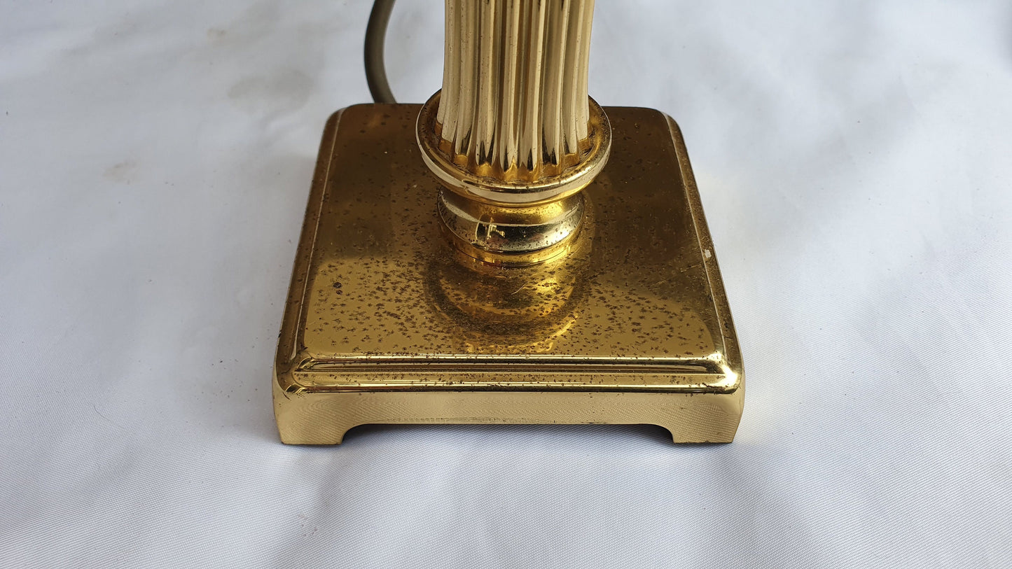 Fluted Brass Candlestick Lamp and Lampshade Working.