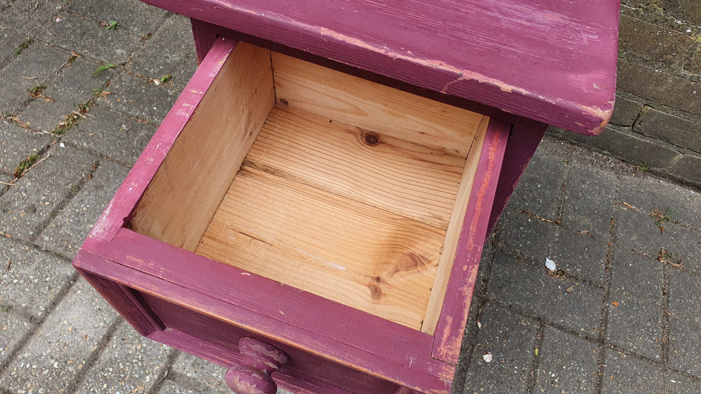 Lilac Dark Pink Vintage Shabby Chic Painted Bedside Cupboard Side Table Plant Stand