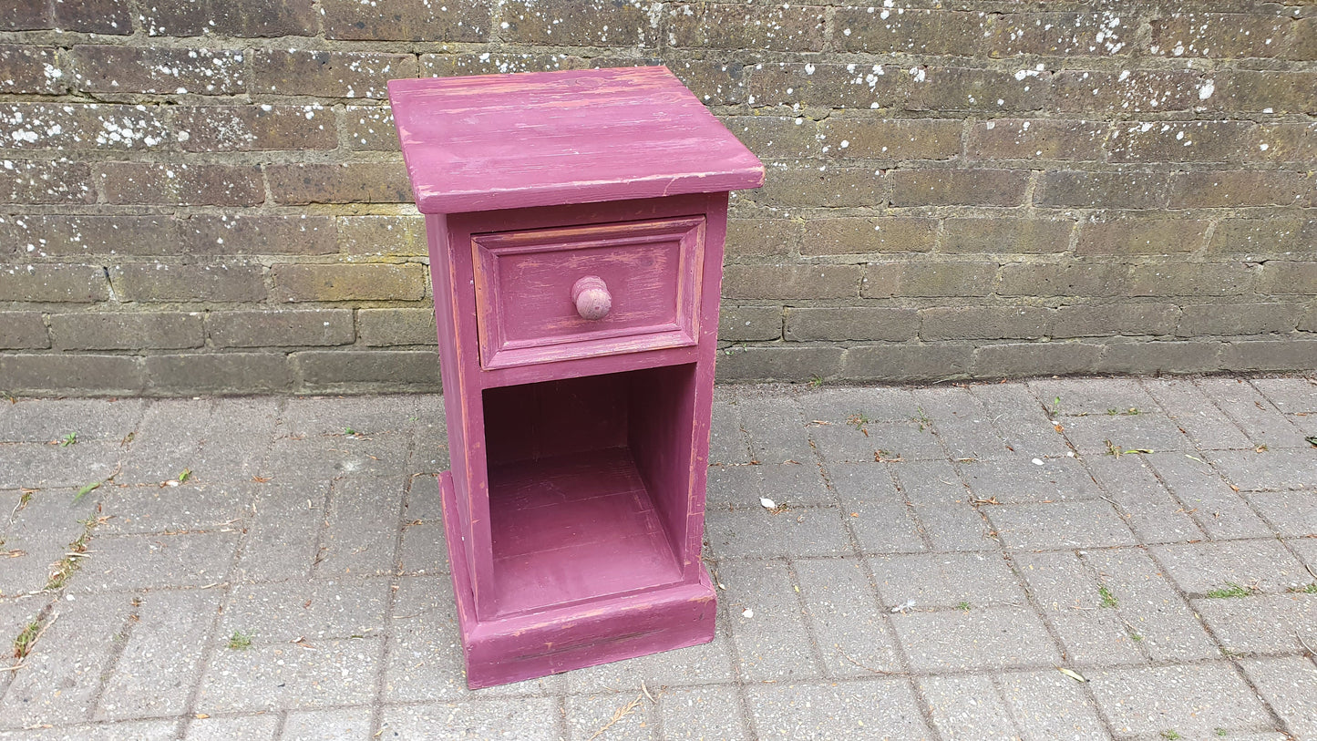 Lilac Dark Pink Vintage Shabby Chic Painted Bedside Cupboard Side Table Plant Stand