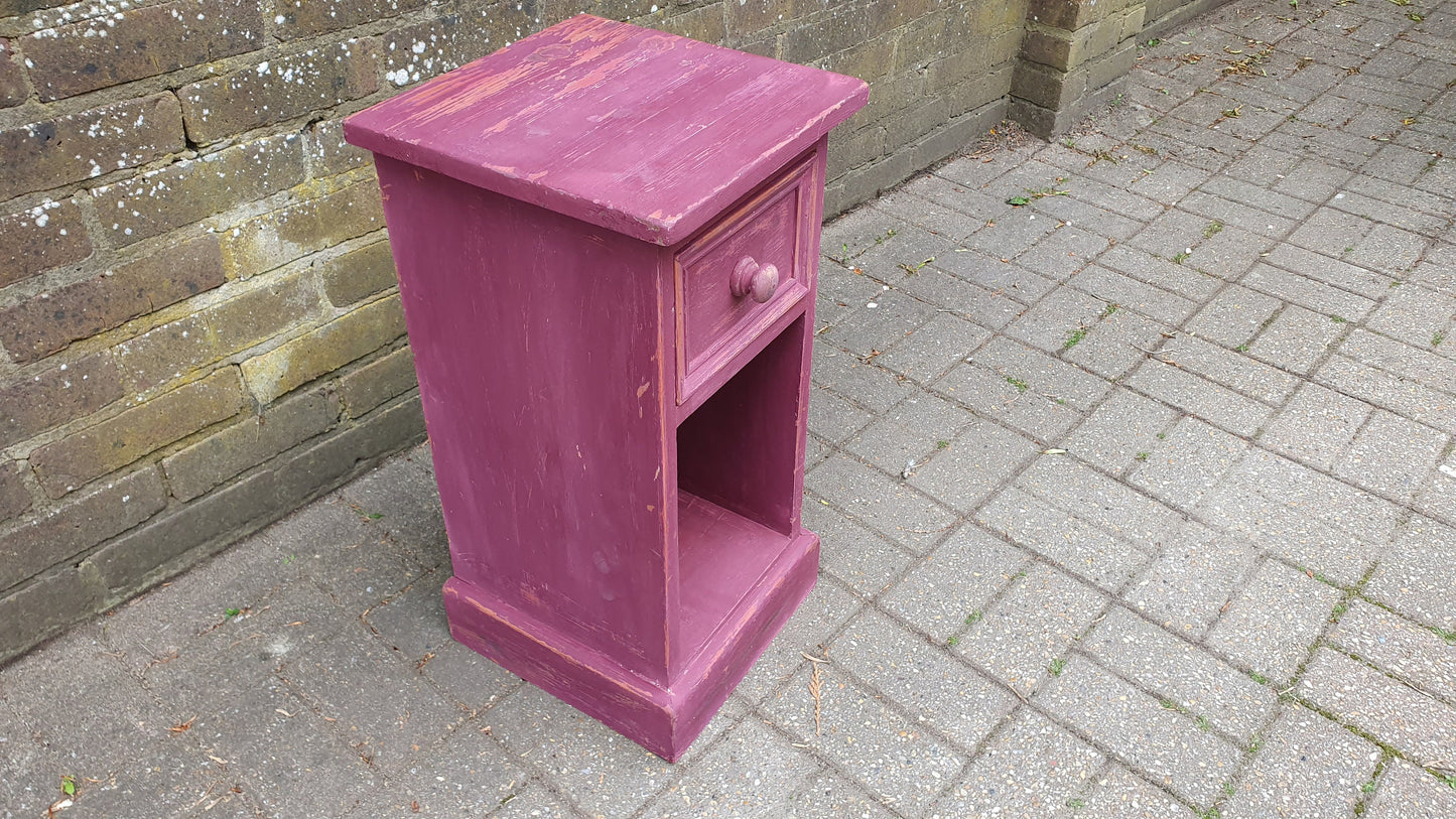 Lilac Dark Pink Vintage Shabby Chic Painted Bedside Cupboard Side Table Plant Stand