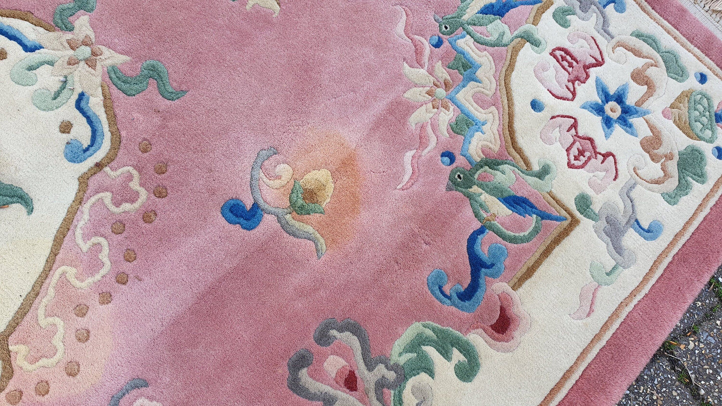 Superb top quality Vintage 70’s or 80’s Pink Decorative Rug Bird Decoration. Abadjian 90 x 52 in Weighs 14kg