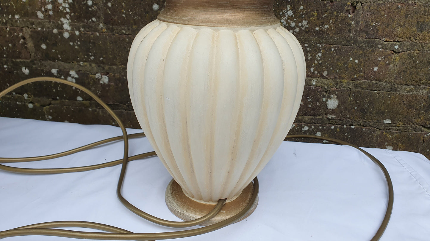 Pair of Cream and Gold Fluted Bedside Table Lamps With ‘Vogue’ Vintage Lampshades
