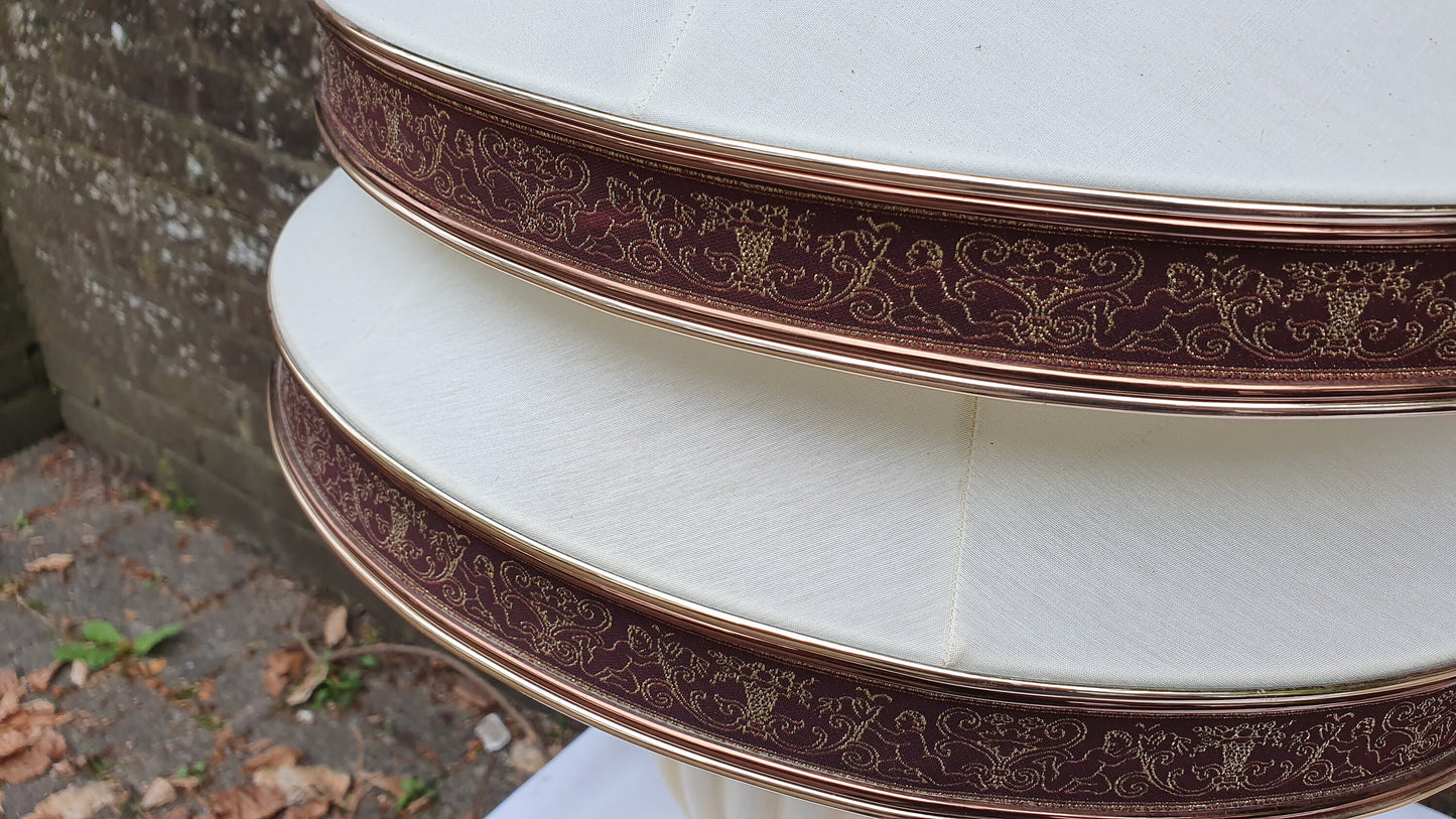 Pair of Cream and Gold Fluted Bedside Table Lamps With ‘Vogue’ Vintage Lampshades
