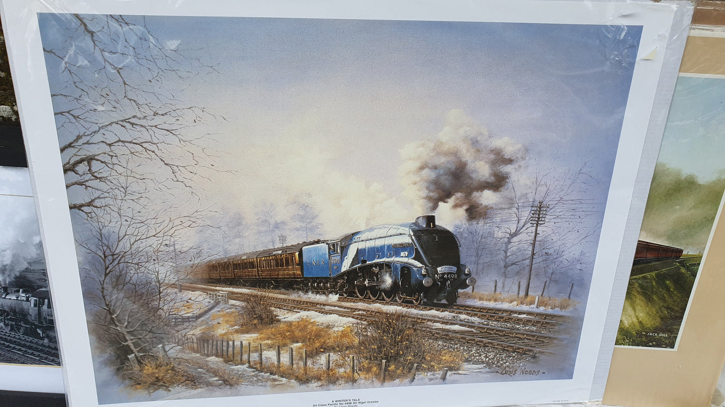 6 Large Vintage team Railway Engine Prints and 3 Smaller Framed Jack Hill Chris Holland.