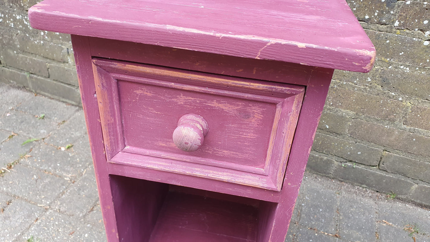 Lilac Dark Pink Vintage Shabby Chic Painted Bedside Cupboard Side Table Plant Stand