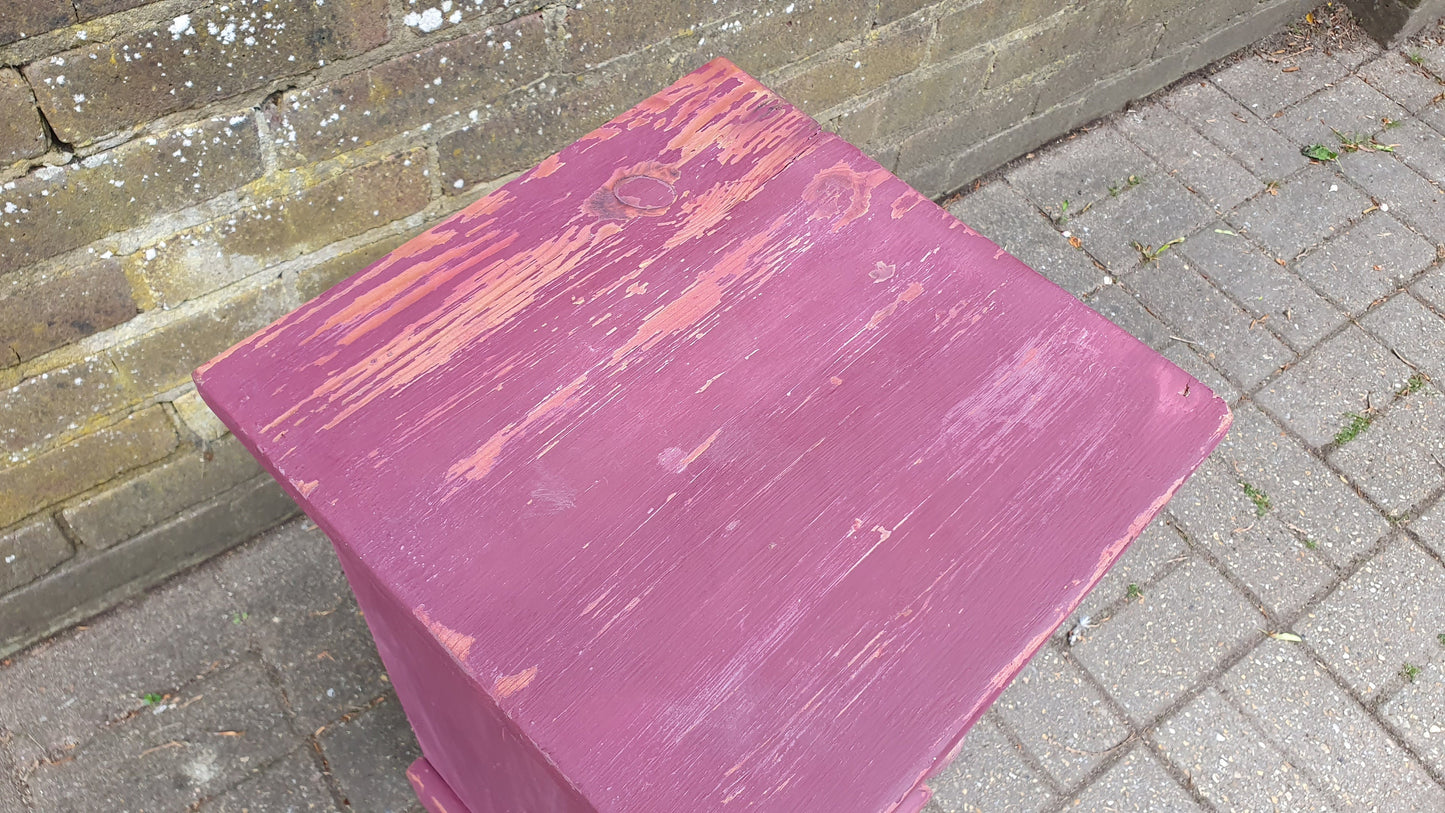 Lilac Dark Pink Vintage Shabby Chic Painted Bedside Cupboard Side Table Plant Stand