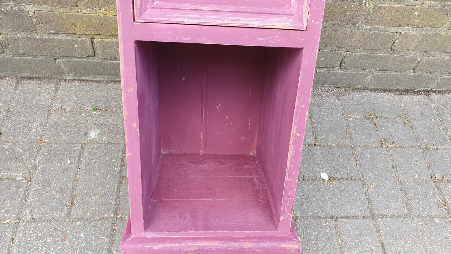 Lilac Dark Pink Vintage Shabby Chic Painted Bedside Cupboard Side Table Plant Stand