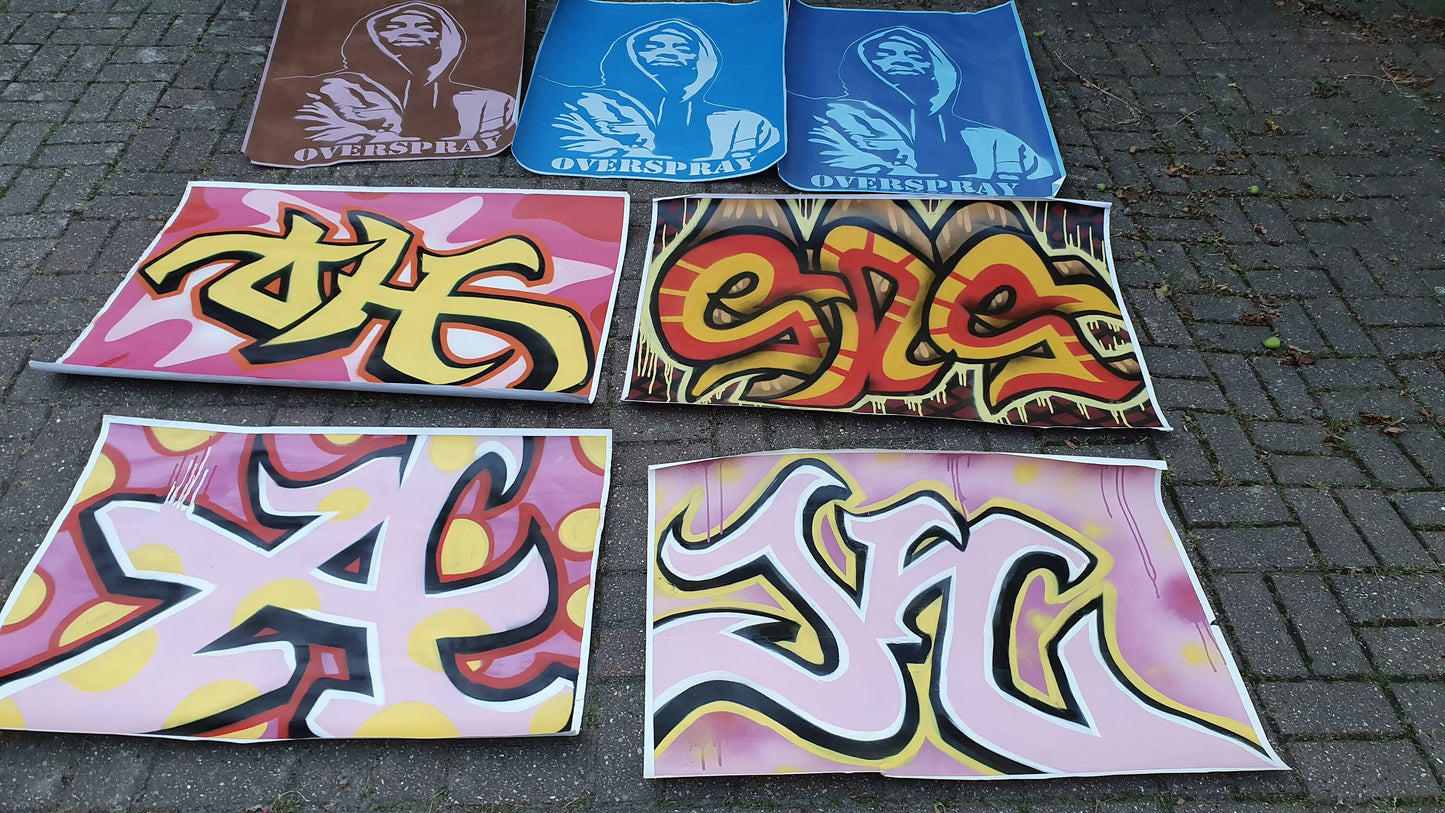 Collection of 7 Huge Modern Art Graffiti Prints Screen Print Hand Decorated Highlights Posters. Overspray