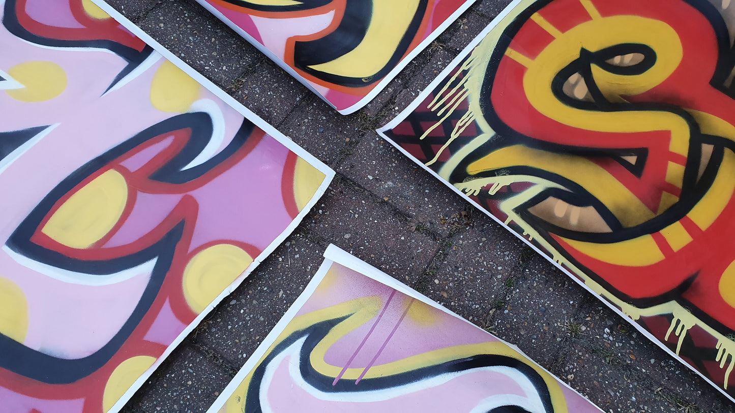 Collection of 7 Huge Modern Art Graffiti Prints Screen Print Hand Decorated Highlights Posters. Overspray